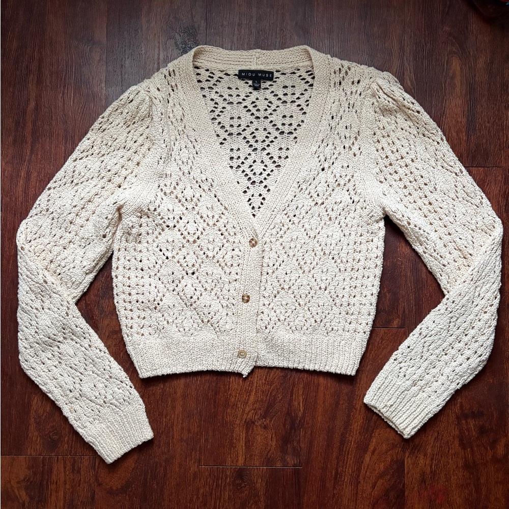 Miou Muse Cream Knit Cardigan Sweater